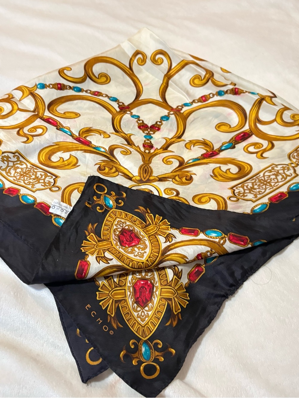 Vintage Scarf Bundle Lot of 3 Echo Silk + Mixed Fabrics Paisley Baroque